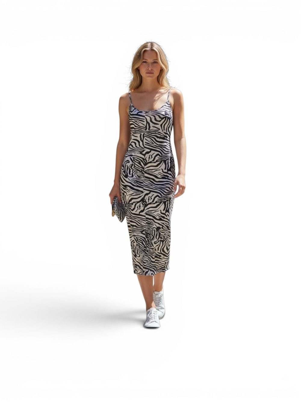 Boohoo Black and White Zebra Print Midi Dress